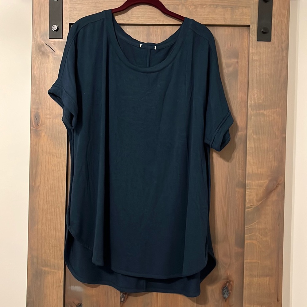 Boutique brand plus‎ size 1x blue green short sleeve top baggy oversized